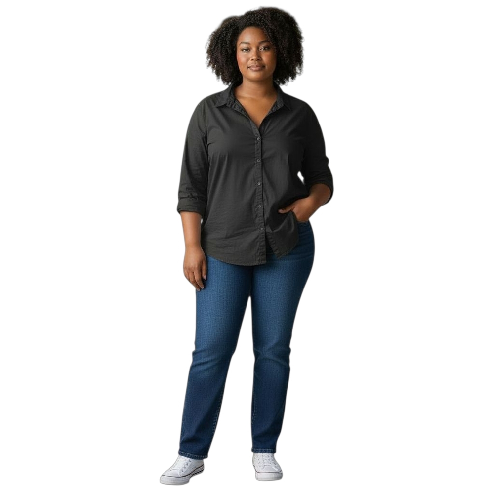 H&M Black Long Sleeve Shirt Women XXL 3/4 Button Up Cuffed Sleeve Collared